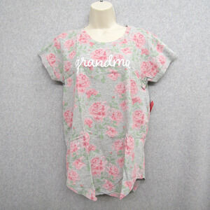 Womens Medium Green Pink Top Shirt Blouse Short Sleeve Grandma Graphic Tee Lady